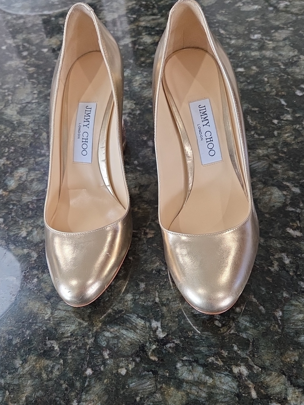 Jimmy Choo Metallic Rose Gold Leather Pumps